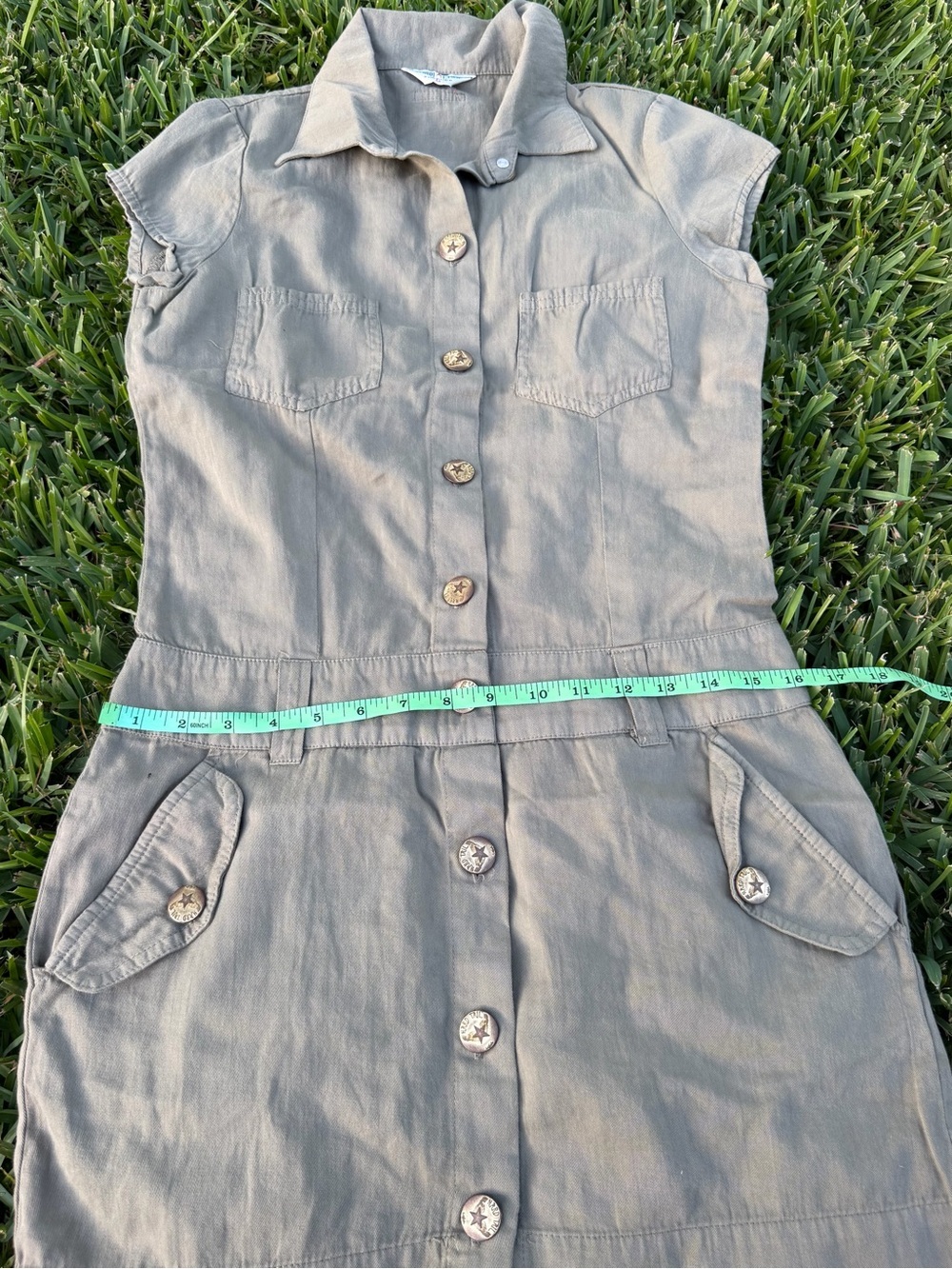 Vintage Hard Tail Olive Utility Mini Shirt Dress 100% Cotton Y2K Small - Picture 3 of 10